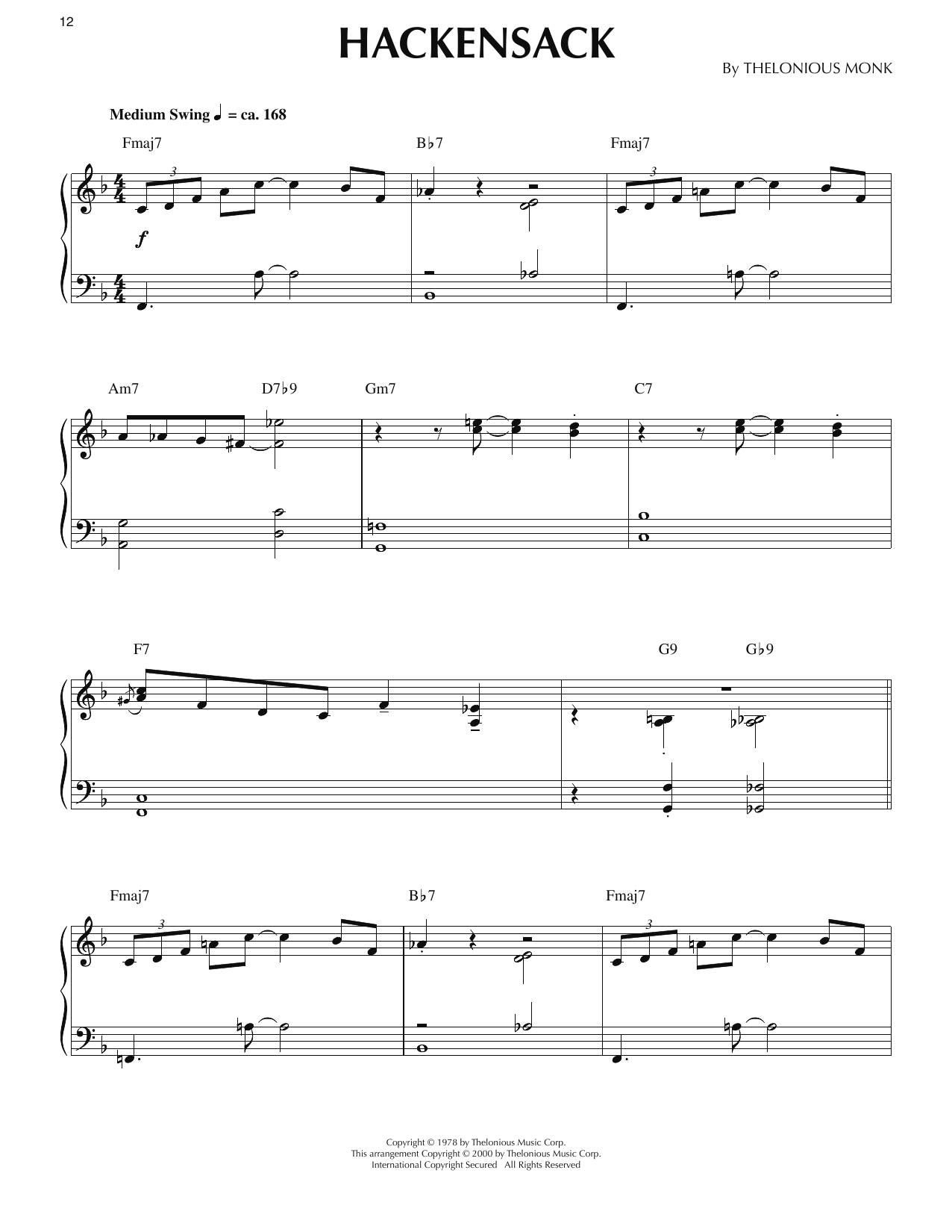 Produktgalerie: Seite 1 von 1 Hackensack (arr. Ronnie Mathews), Thelonious Monk, Klavier