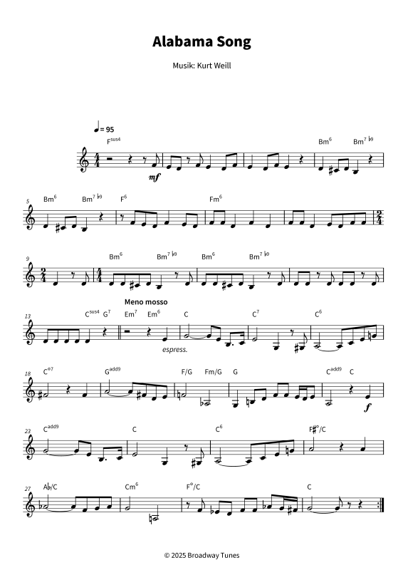 gallery: Alabama Song, , (Trompete in B Solo & Akkorde - Leadsheet)