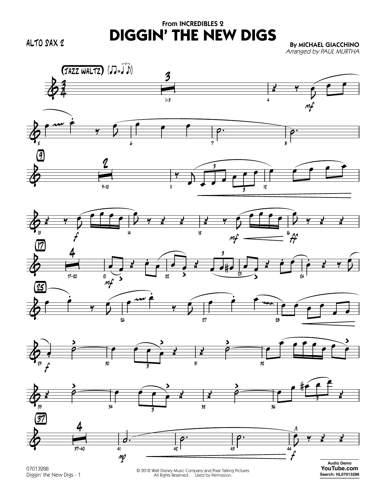 Produktgalerie: Seite 1 von 1 Diggin' the New Digs (from Incredibles 2) (arr. Paul Murtha) - Alto Sax 2, 
