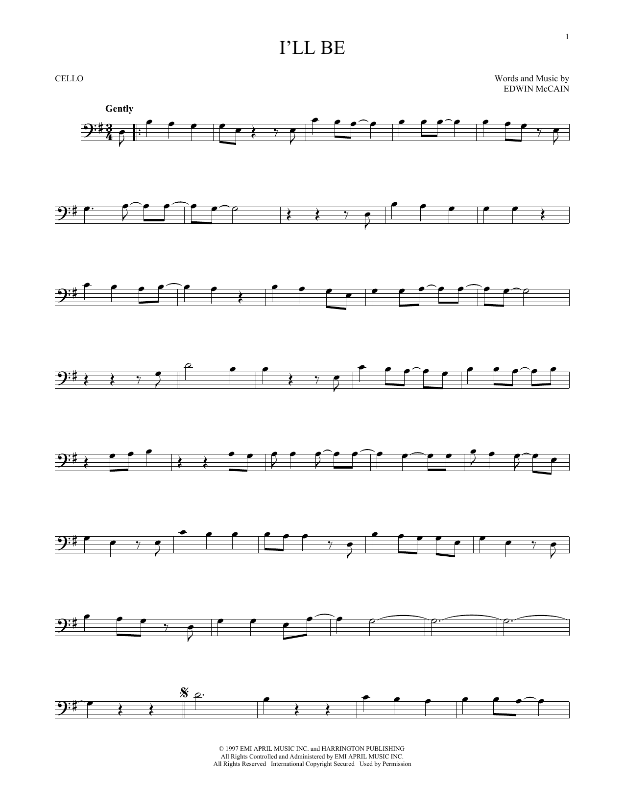 Produktgalerie: Seite 1 von 1 I'll Be, Edwin McCain, Violoncello