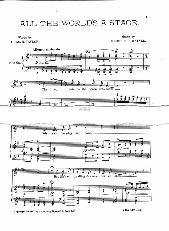 Produktgalerie: Seite 1 von 1 All The World's A Stage, Herbert E. Haines, Gesang, Klavier