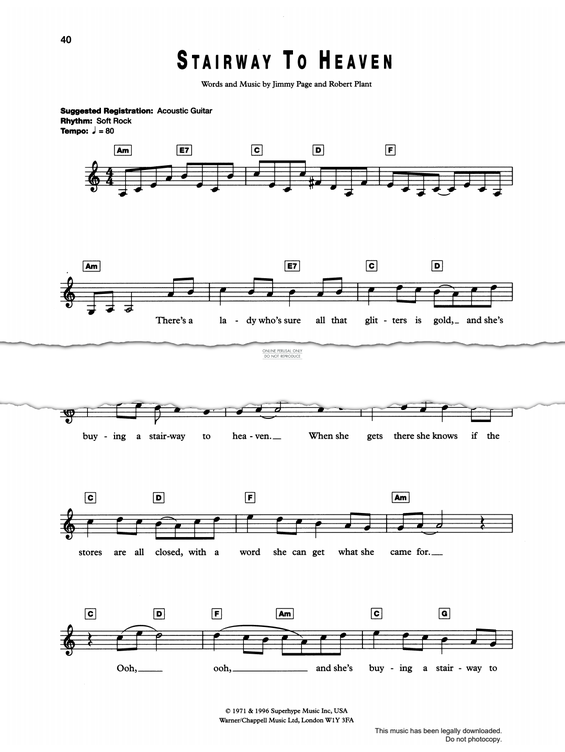 Produktgalerie: Seite 1 von 1 Stairway To Heaven, Led Zeppelin, Gesang, Keyboard