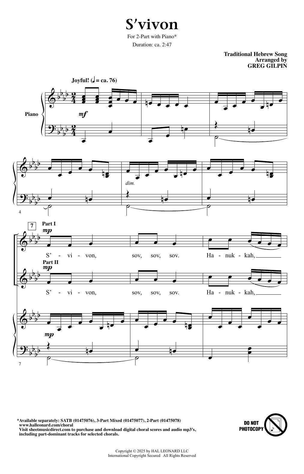 Produktgalerie: Seite 1 von 1 S'vivon (arr. Greg Gilpin), Traditional Hebrew Song, Chor