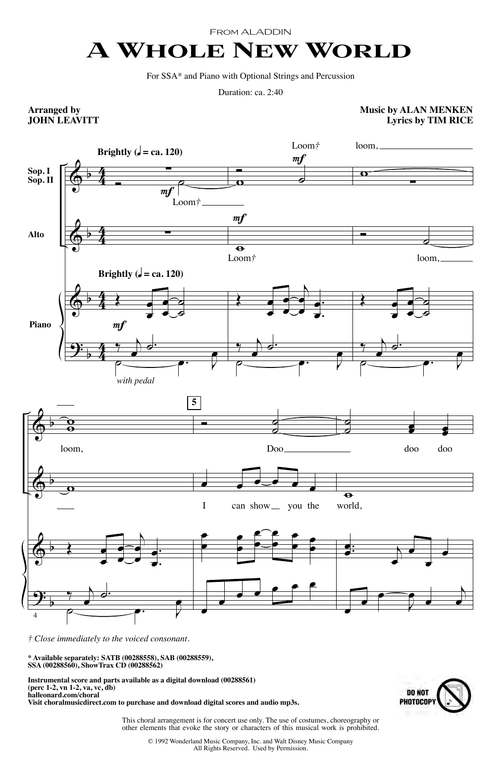 Product gallery: Page 1 of 1 A Whole New World (from Aladdin) (arr. John Leavitt), Alan Menken & Tim Rice