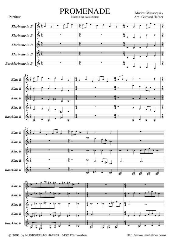 Product gallery: Page 1 of 11 Promenade aus ´Bilder einer Ausstellung´, , (Clarinet Quintet)