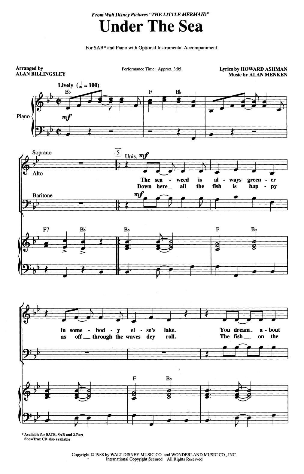 Product picture to: Under The Sea (from The Little Mermaid) (arr. Alan Billingsley)