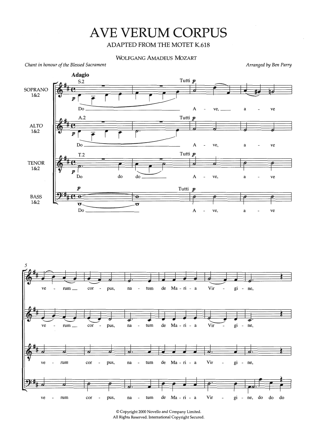 Product picture to: Ave Verum Corpus, K618 (arr. Ben Parry)
