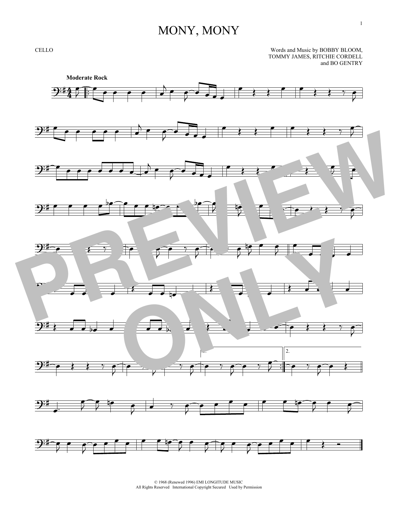 Produktgalerie: Seite 1 von 1 Mony, Mony, Tommy James & The Shondells, Violoncello