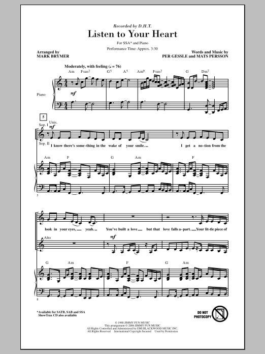 Produktgalerie: Seite 1 von 1 Listen To Your Heart, Mark Brymer, Chor
