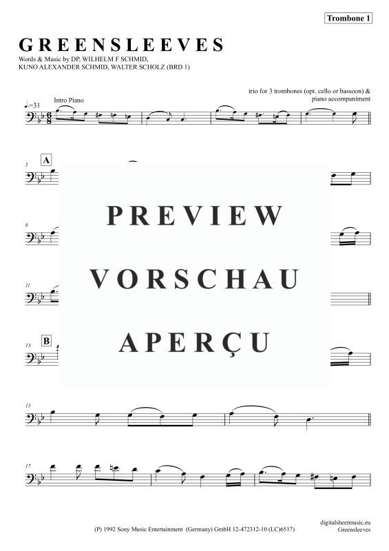 Produktgalerie: Seite 5 von 11 Greensleeves, Simoni, Edward, (Posaunen Trio + Klavier)