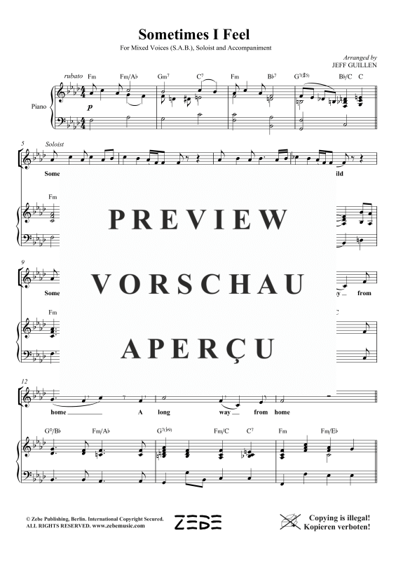 Produktgalerie: Seite 8 von 11 Sometimes I Feel Like a Motherless Child, , Gemischter Chor SAB, Sopran Solo und Klavier