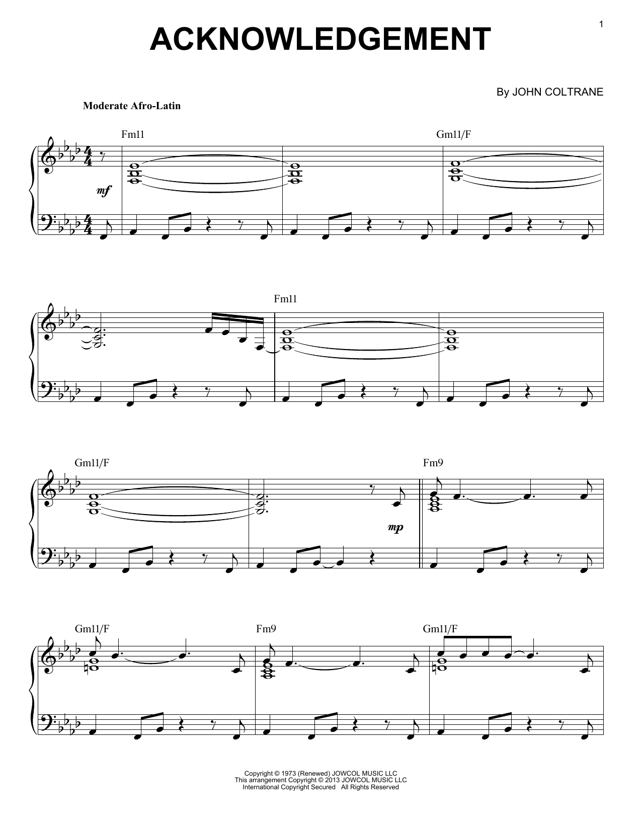 Product gallery: Page 1 of 1 Acknowledgement (arr. Brent Edstrom), John Coltrane