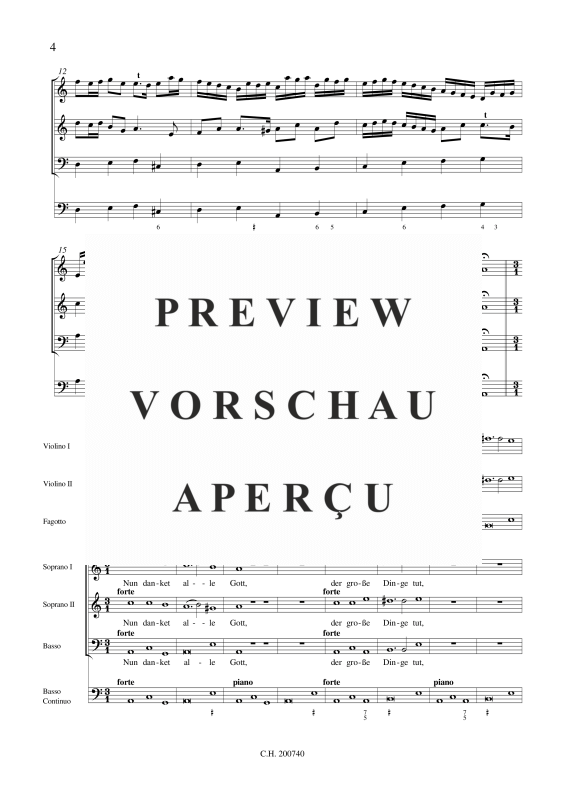 gallery: Nun danket alle Gott - Concerto a 6, , (mixed ensemble SSB, 2x violin, bassoon and BC)