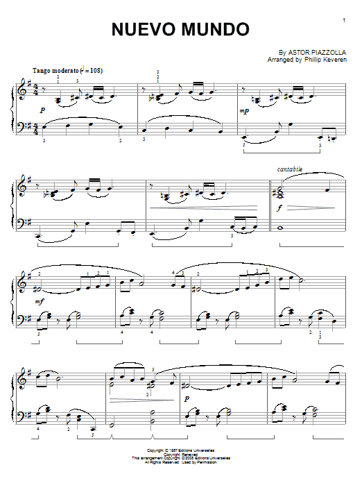 Product gallery: Page 1 of 1 Nuevo Mundo (arr. Phillip Keveren), Astor Piazzolla