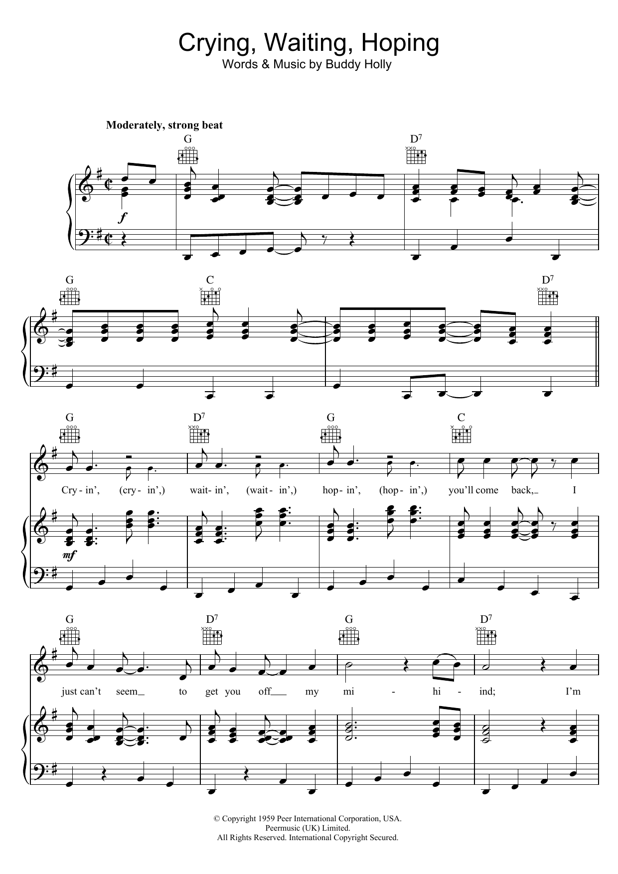 Produktgalerie: Seite 1 von 1 Crying, Waiting, Hoping, Buddy Holly, Gesang, Gitarre, Klavier