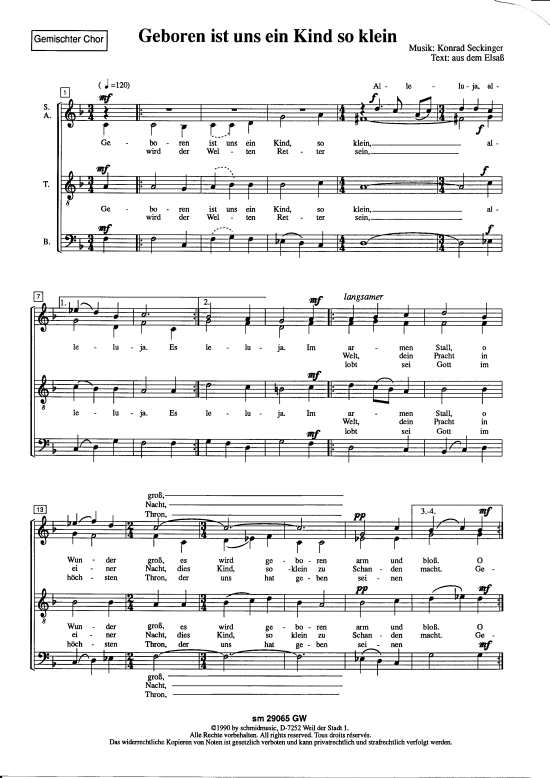 Product picture to: Geboren ist uns ein Kind so klein Konrad Seckinger (Weihnachtslied)