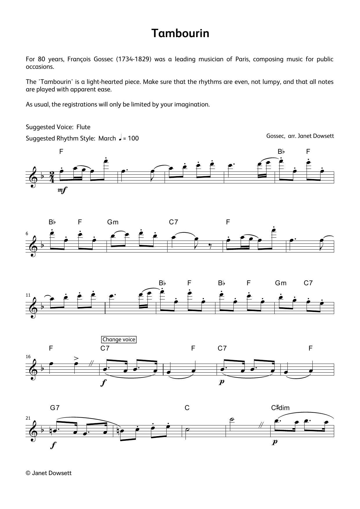 Produktgalerie: Seite 1 von 1 Tambourin (LCME Electronic Keyboard Grade 7 List B), Gossec, Klavier