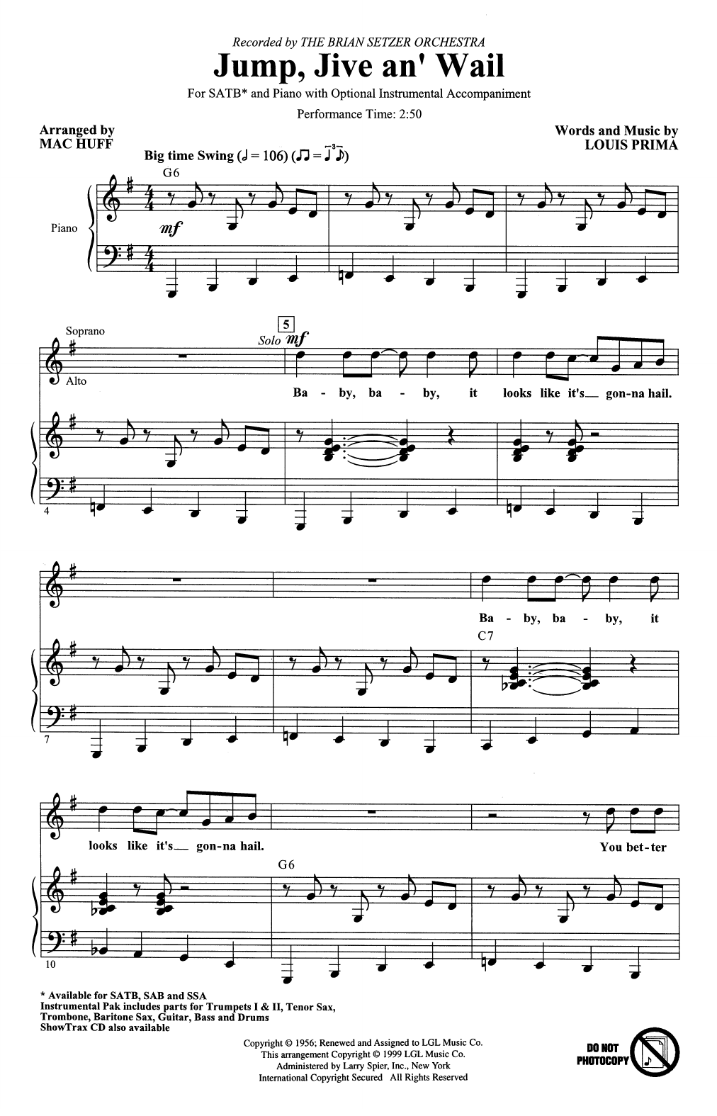 Product gallery: Page 1 of 1 Jump, Jive An' Wail (arr. Mac Huff), The Brian Setzer Orchestra
