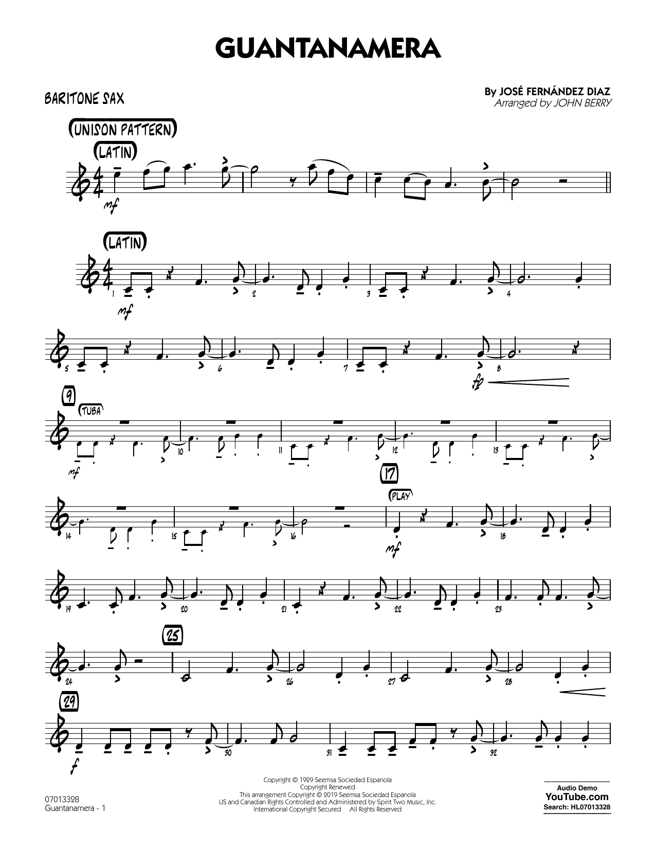 Produktgalerie: Seite 1 von 1 Guantanamera (arr. John Berry) - Baritone Sax, 