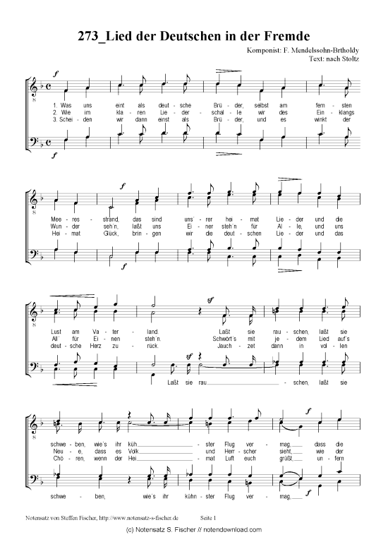 Product picture to: Lied der Deutschen in der Fremde  F. Mendelssohn-Brtholdy / nach Stoltz 