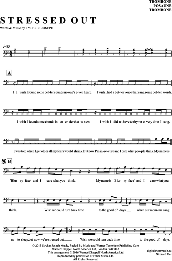 Product gallery: Page 1 of 5 Stressed Out , Twenty One Pilots, (Posaune / Bariton)