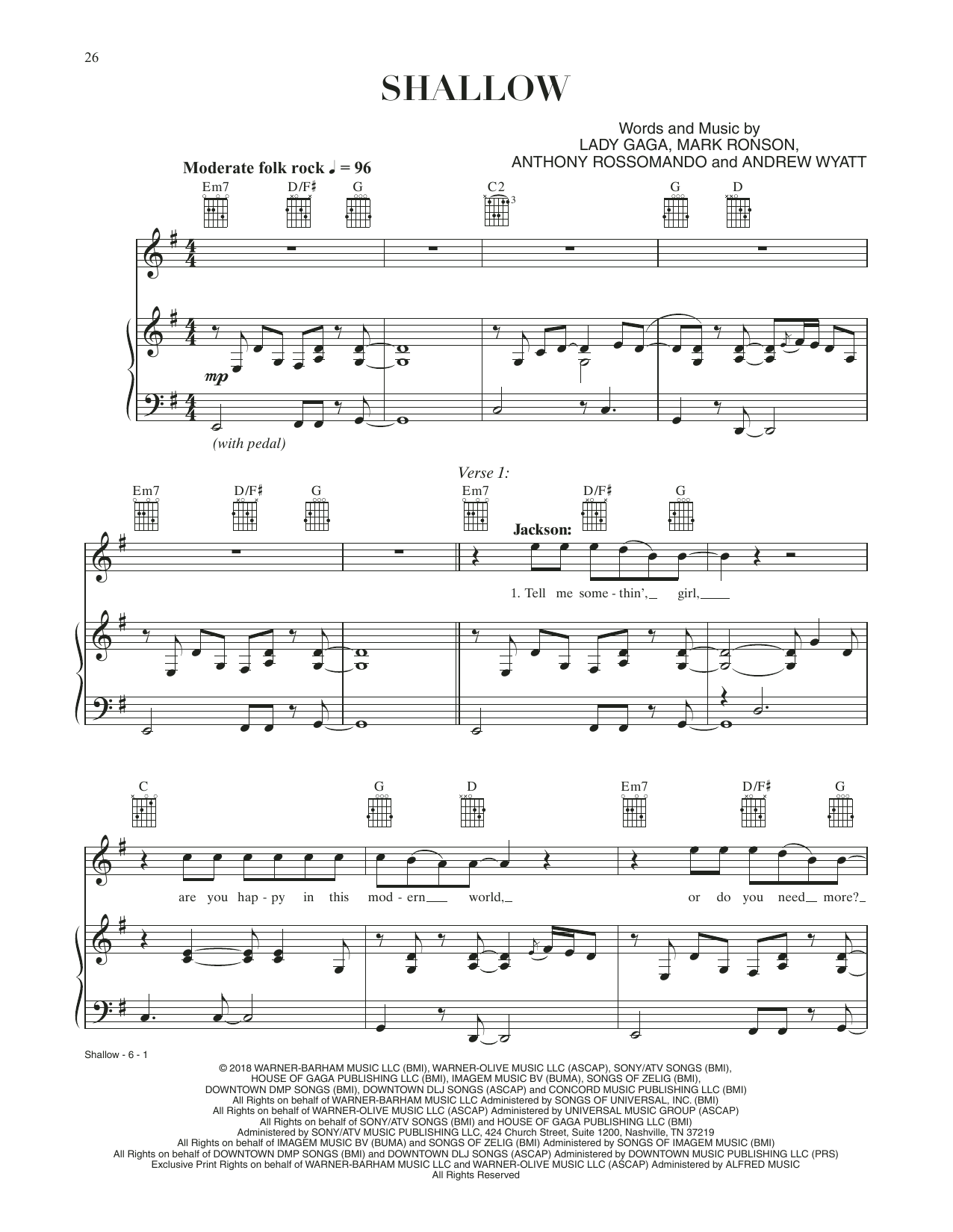 Product gallery: Page 1 of 1 Shallow (from A Star Is Born), Lady Gaga