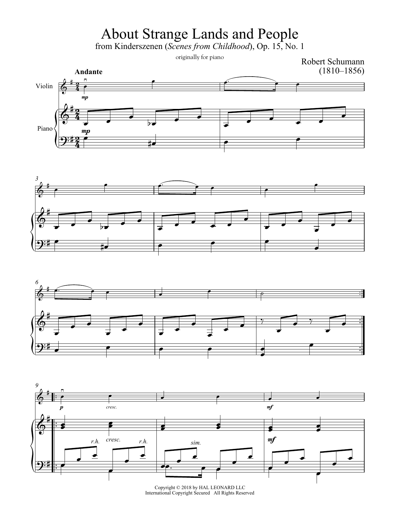 Product gallery: Page 1 of 1 Of Strange Lands And People, Op. 15, No. 1, Robert Schumann