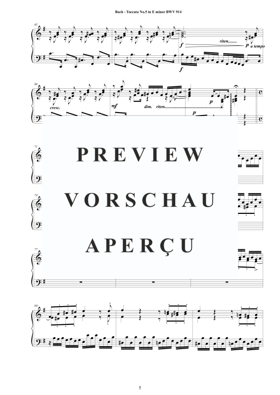 Produktgalerie: Seite 6 von 10 Toccata Nr. 5 in E-Moll BWV 914, , Cembalo/Klavier Solo