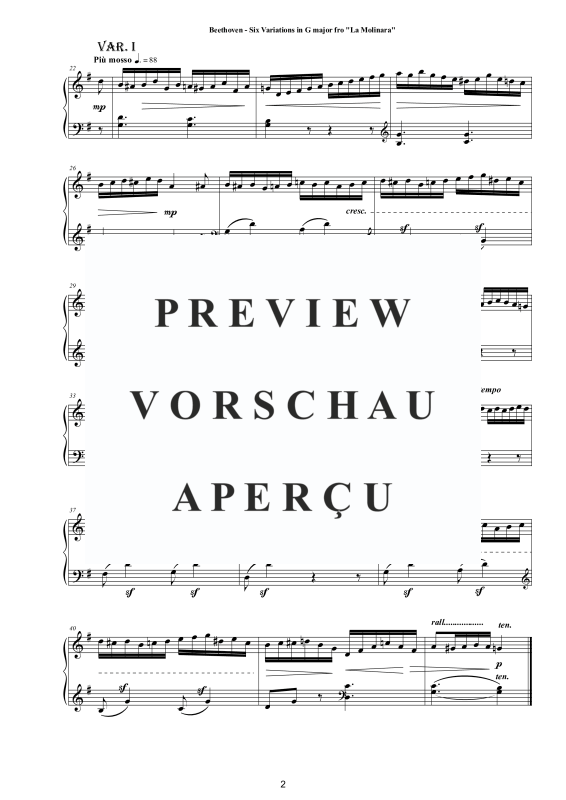Produktgalerie: Seite 3 von 10 Six Variations in G major WoO 70 for Piano - From La Molinara, , Klavier Solo