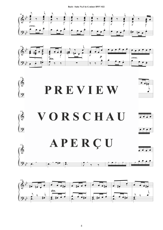 Produktgalerie: Seite 5 von 11 Suite No.5 in G-Moll BWV 822 - Complete Piano Version, , Klavier Solo