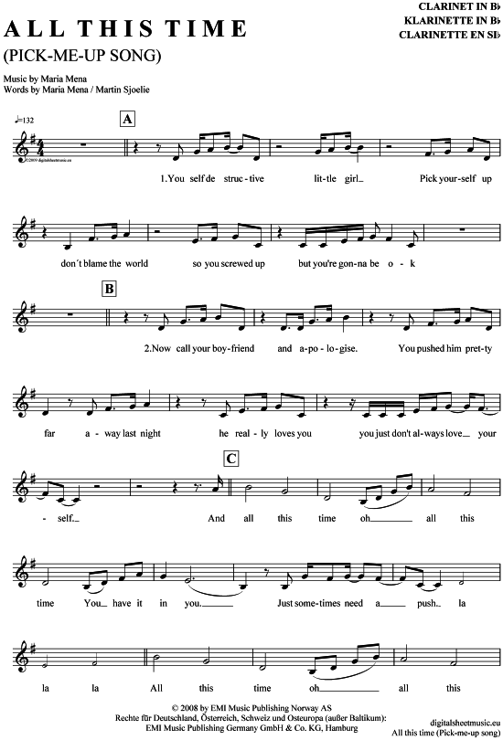 Product gallery: Page 1 of 4 All this time (Pick-Me-Up Song) , Mena, Maria, clarinet in B flat