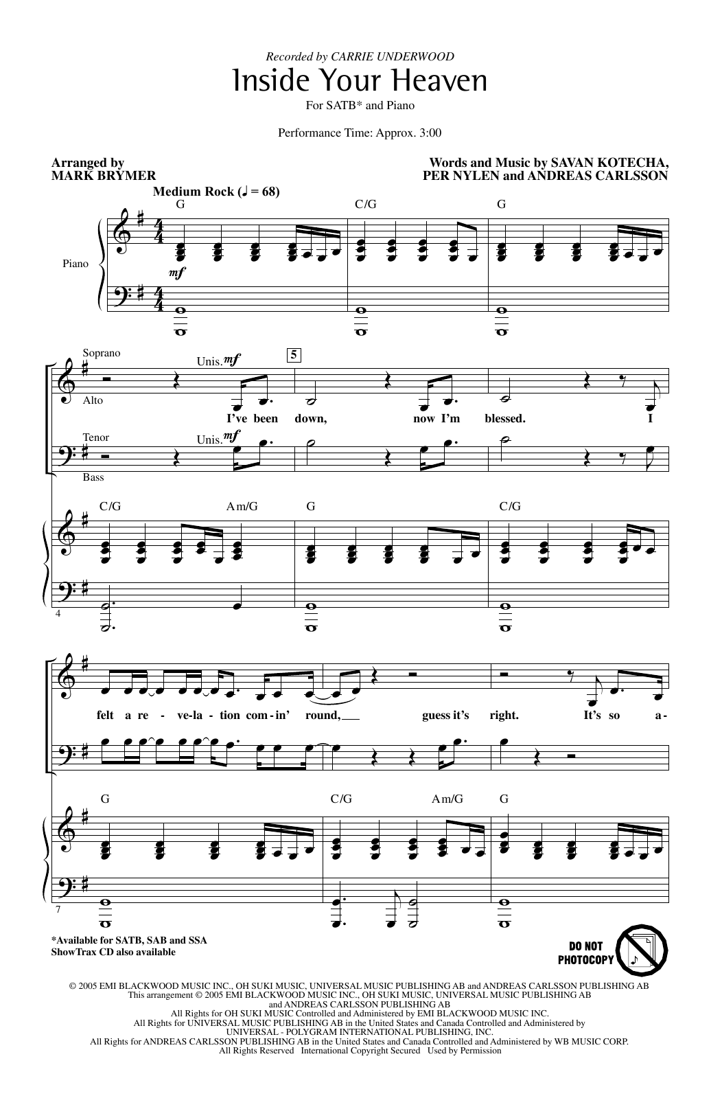 Product picture to: Inside Your Heaven (arr. Mark Brymer)