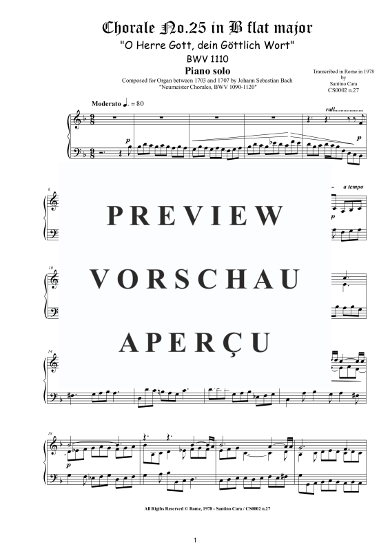 Produktgalerie: Seite 2 von 4 Choral No.25 in B-Dur (O Herre Gott, dein Göttlich Wort) BWV 1110, , Klavier Solo