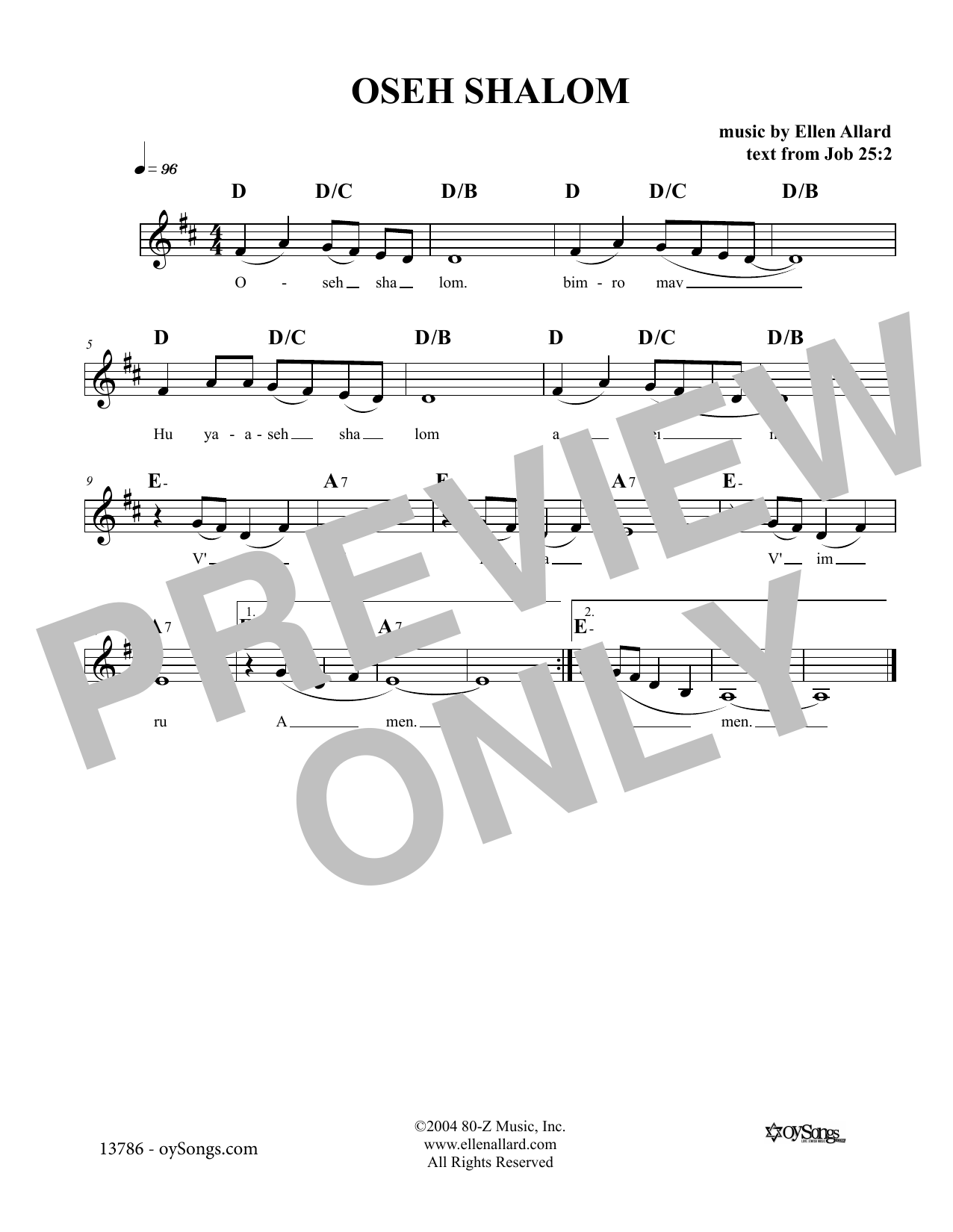 Produktgalerie: Seite 1 von 1 Oseh Shalom, Ellen Allard, Melodieinstrument