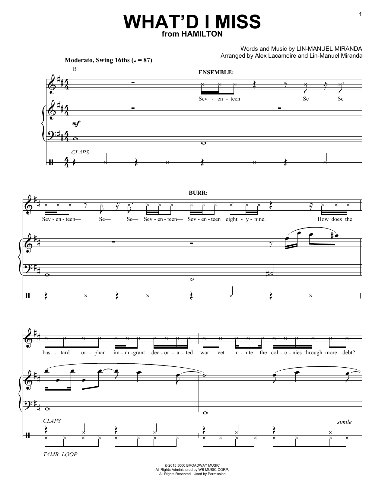 Produktbild zu: What'd I Miss (from Hamilton)