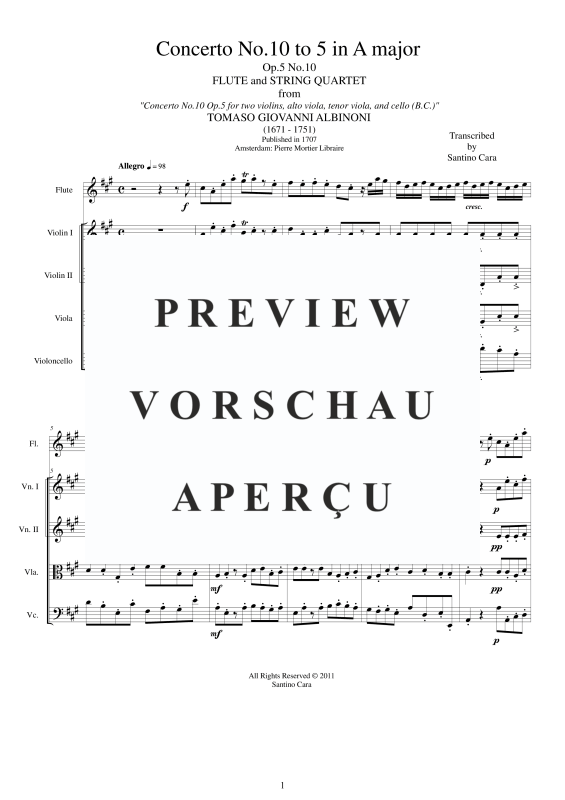Produktgalerie: Seite 2 von 11 Concerto No.10 to 5 in A-Dur Op.5, , Querflöte Solo und Streicher Ensemble