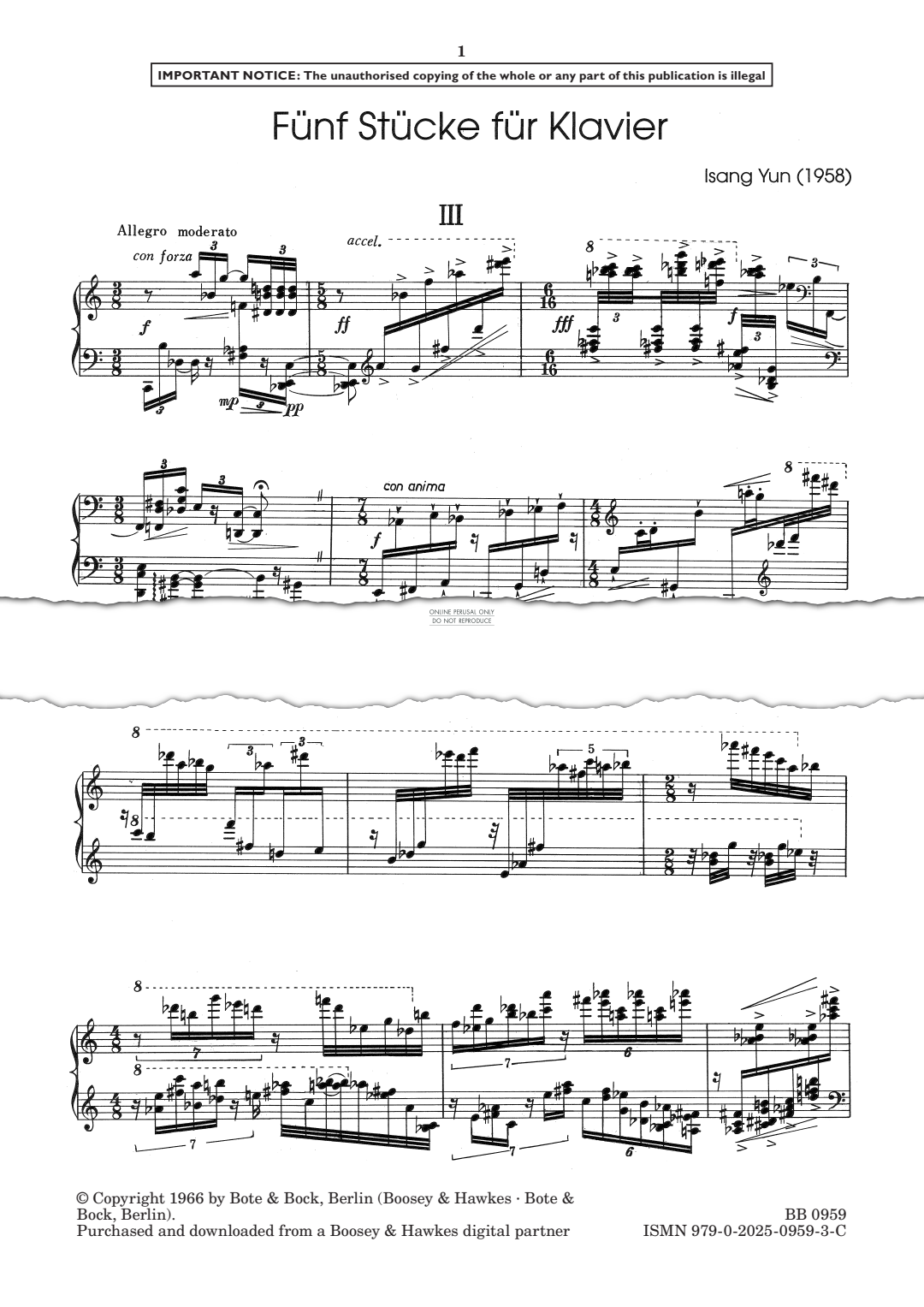 Produktgalerie: Seite 1 von 1 Fünf Stücke für Klavier - III, Isang Yun, Klavier