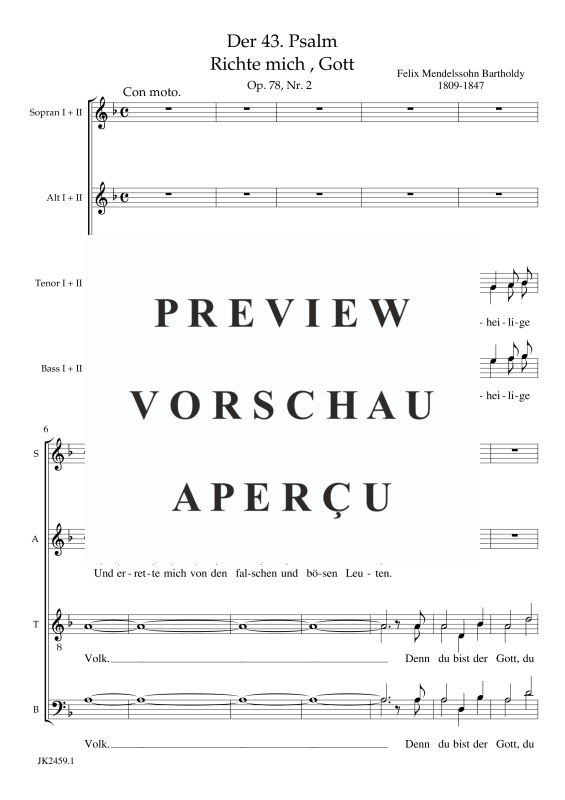 Produktgalerie: Seite 12 von 21 Richte mich , Gott op. 78, Nr. 2, , Gemischter Chor 8-stimmig SSAATTBB