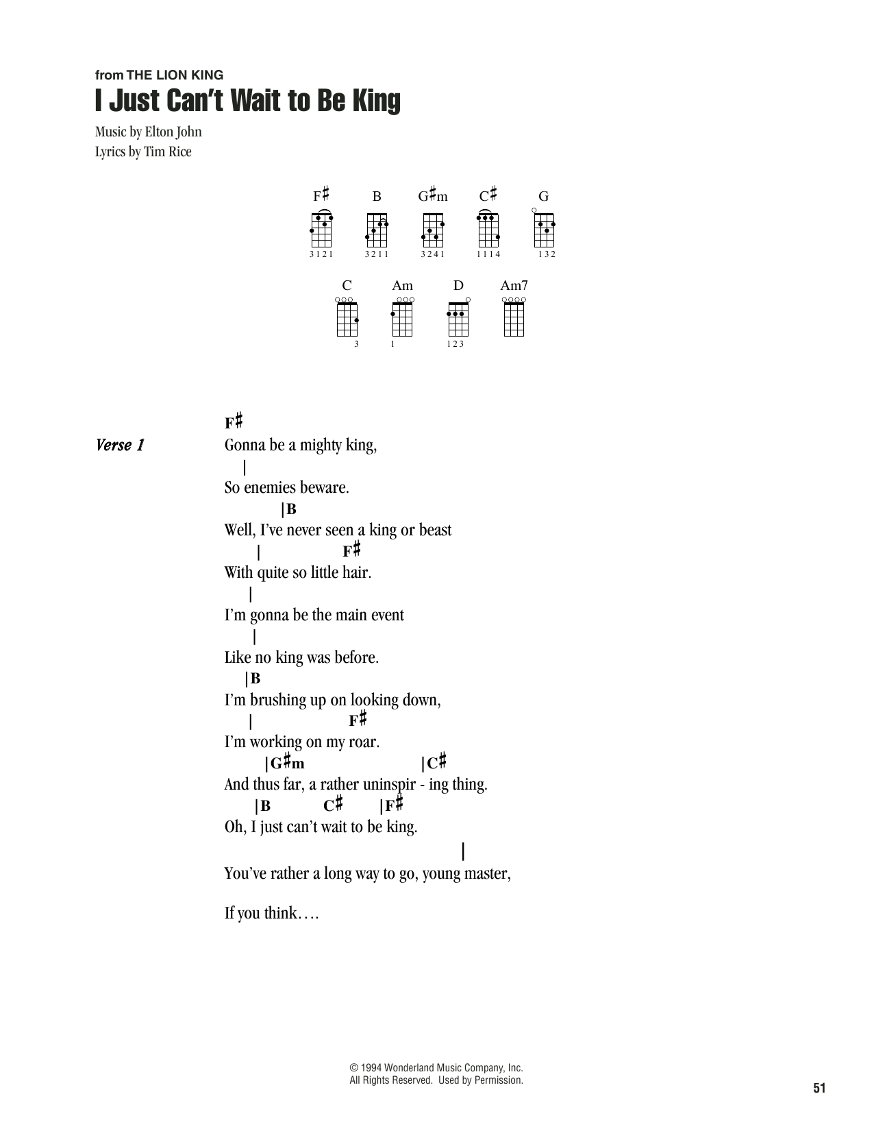 Product gallery: Page 1 of 1 I Just Can't Wait To Be King (from The Lion King), Elton John