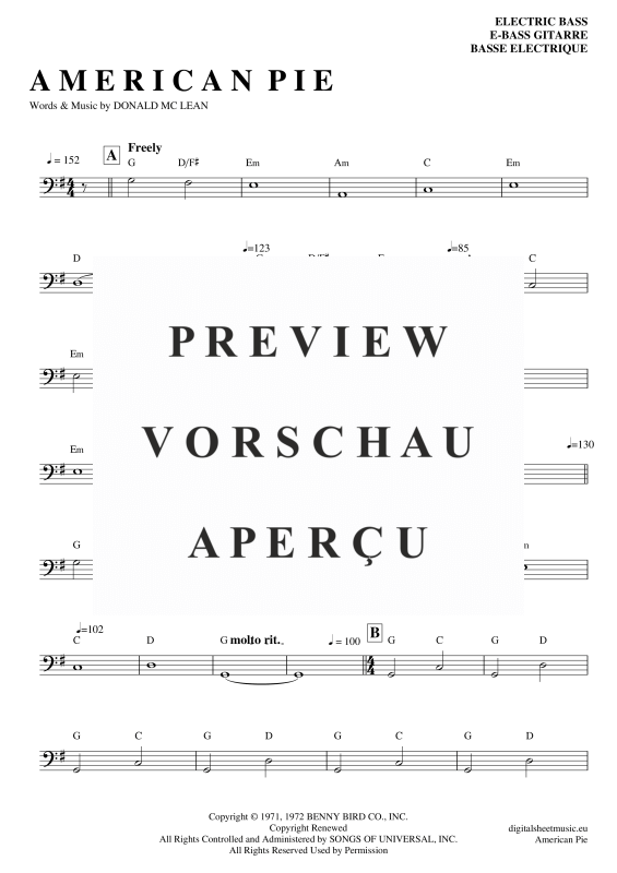 Product gallery: Page 2 of 8 American Pie , Mc Lean, Don, Bass Guitar