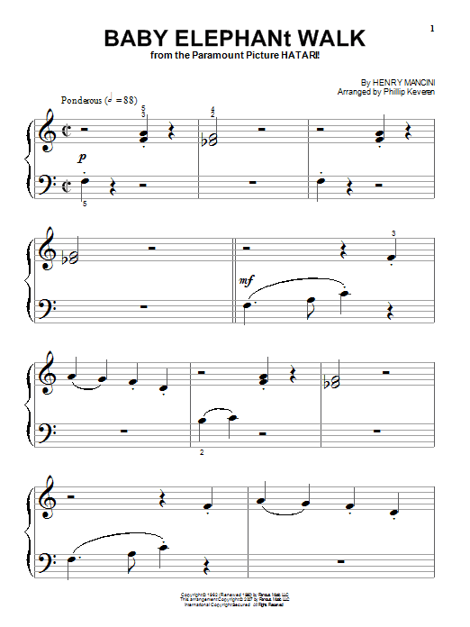 Produktgalerie: Seite 1 von 1 Baby Elephant Walk (arr. Phillip Keveren), Henry Mancini, Klavier