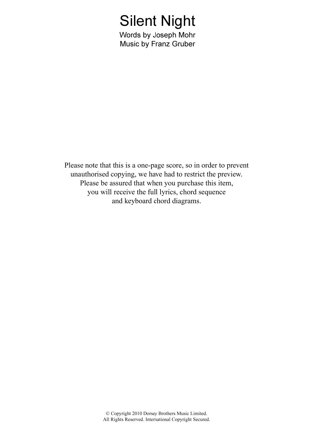 Product gallery: Page 1 of 1 Silent Night, Traditional Carol