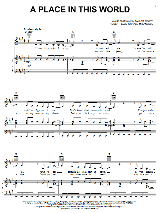 Produktgalerie: Seite 1 von 1 A Place In This World, Taylor Swift, Gesang, Gitarre, Klavier