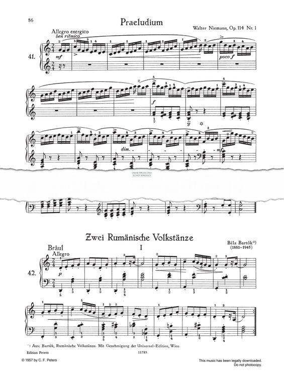 Produktgalerie: Seite 1 von 1 2 Romanian Folk Dances -D-min, D-major, Bela Bartok, Klavier