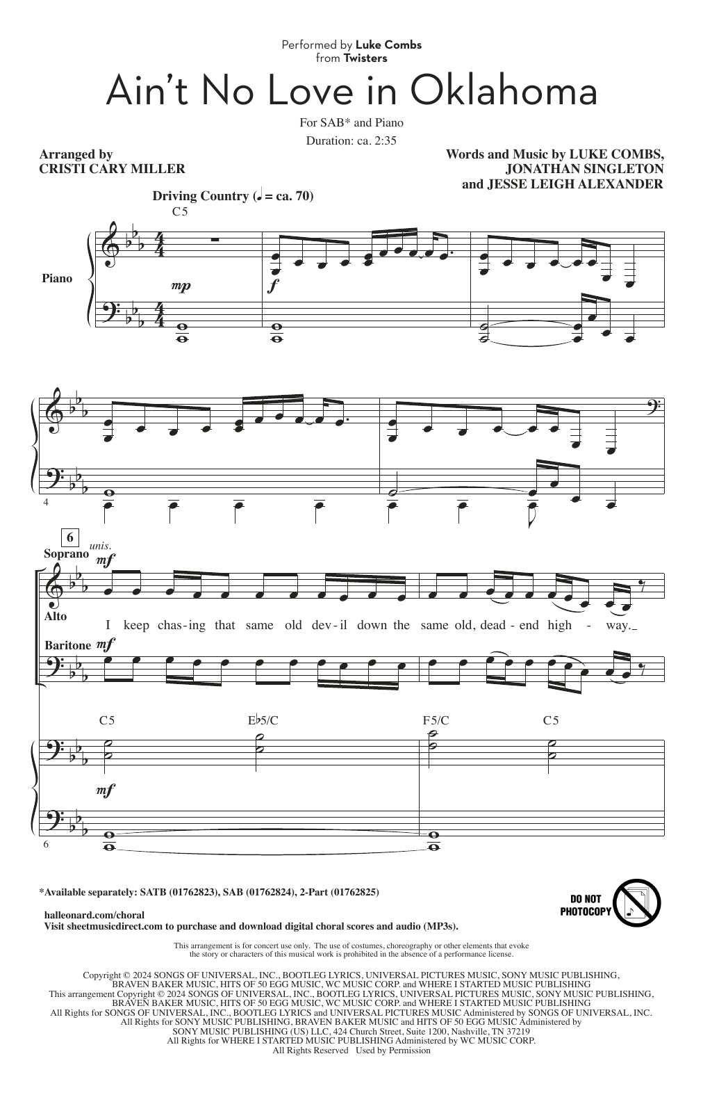 Product picture to: Ain't No Love In Oklahoma (from Twisters) (arr. Cristi Cary Miller)