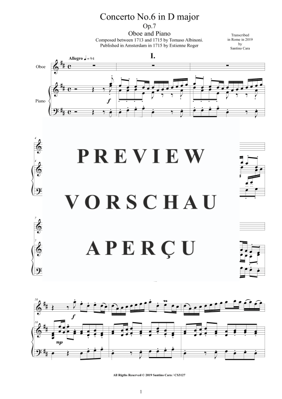 Product gallery: Page 2 of 11 Oboe Concerto No.6 in D-Dur Op.7, , Oboe and Piano/Harpsichord