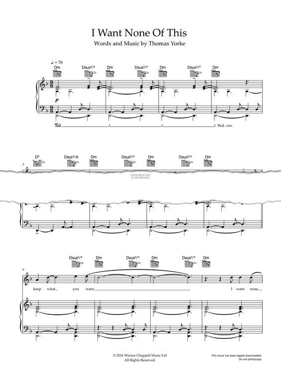 Produktgalerie: Seite 1 von 1 I Want None Of This, Radiohead, Gesang, Gitarre, Klavier