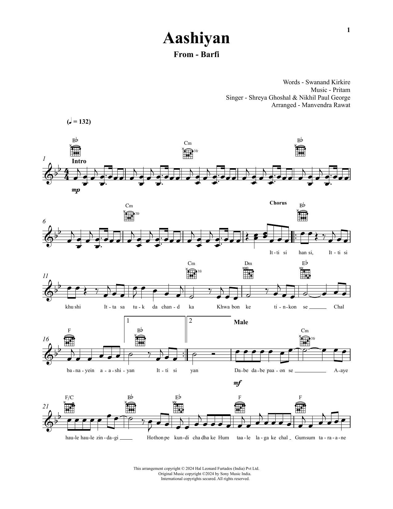 Produktbild zu:  Aashiyaan (from Barfi) - Pritam, Shreya Ghoshal and Nikhil Paul George