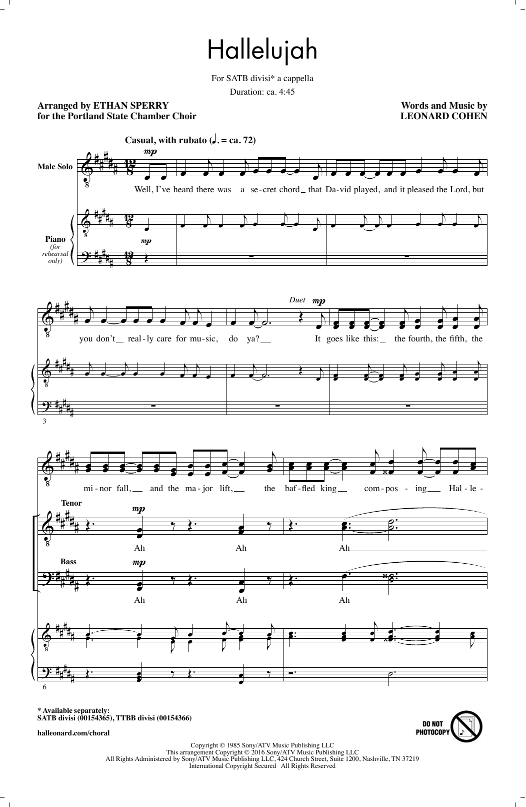 Produktgalerie: Seite 1 von 1 Hallelujah (arr. Ethan Sperry), Leonard Cohen, Chor
