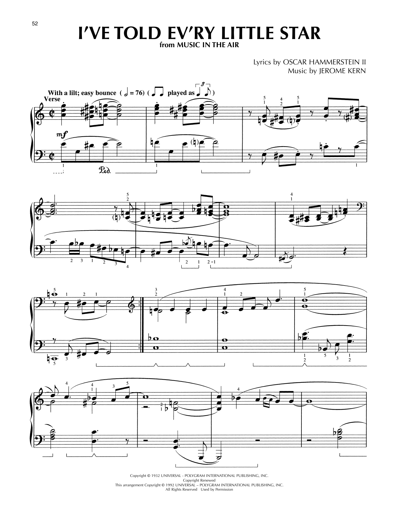 Product picture to: I've Told Ev'ry Little Star (from Music In The Air) (arr. Lee Evans)